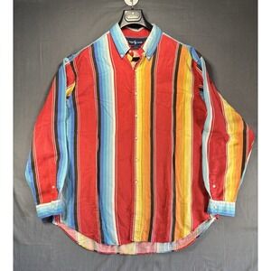 Vintage Ralph Lauren Blake Silk Linen Shirt Men's XL Southwestern Stripe Cowboy